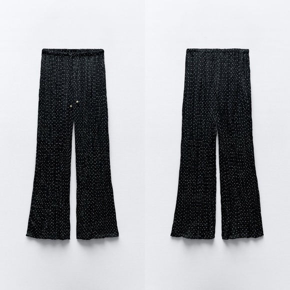Zara Dotted Wrinkle Effect Wide Leg Pants Polka Dot Pleated Trousers sz Small - Picture 3 of 6